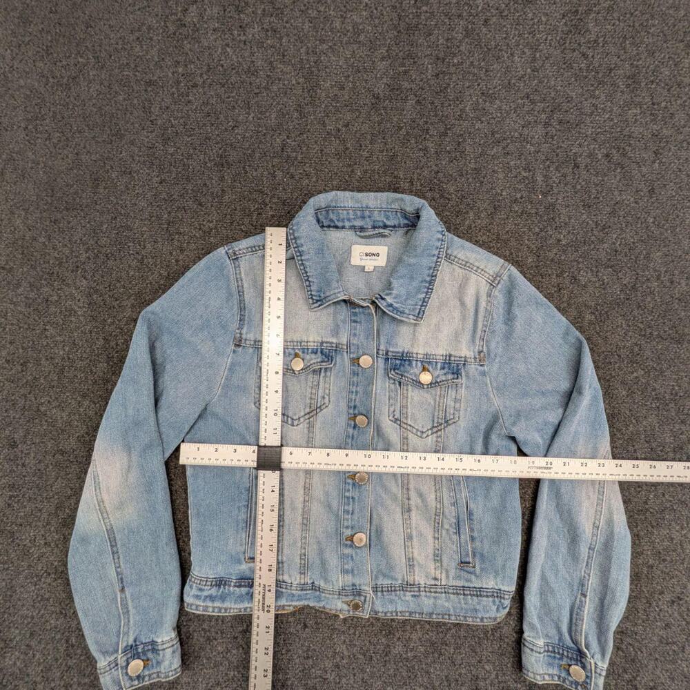 CI Sonu Denim Jacket Men's Large Blue Button Up Long Sleeve Jean Bomber Coat - Picture 4 of 5